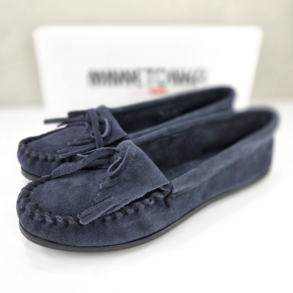 Minnetonka Cally Moccasin Slippers Women’s Size 8 Dark Navy Suede 4014 NIB